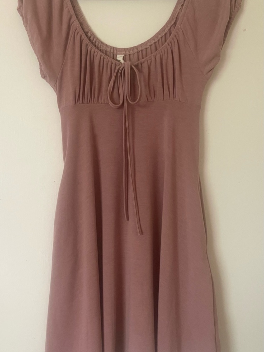 Mauve Tie-Neck Mini Dress, color tan